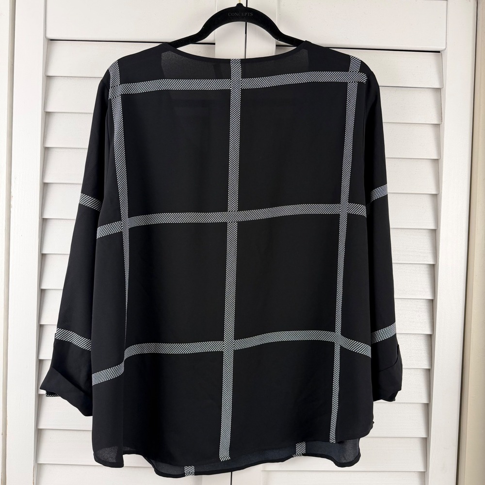 41 Hawthorn Bixby Scoop Neck Blouse Women XL Black Windowpane Plaid NEW - Picture 6 of 15